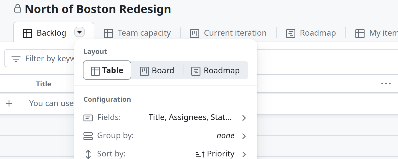 Select backlog table layout