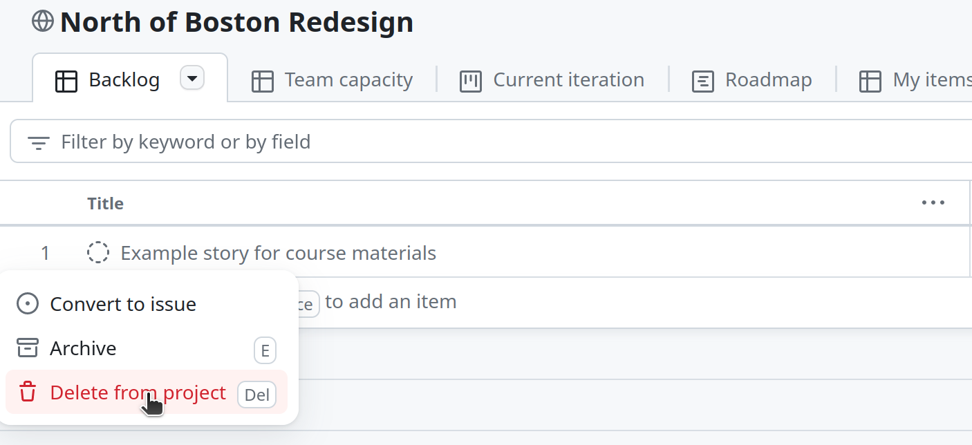 Delete item from backlog